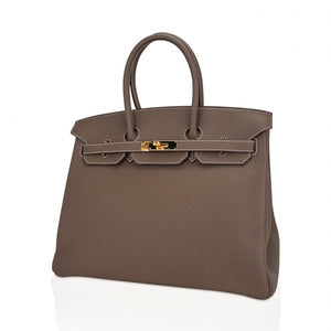 Hermes Birkin 35 Bag Etoupe Gold Hardware Togo Leather