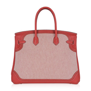 Hermes Limited Edition Birkin 35 Ghillies Bag Sanguine Toile & Swift Leather with Palladium Hardware