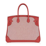 Hermes Limited Edition Birkin 35 Ghillies Bag Sanguine Toile & Swift Leather with Palladium Hardware