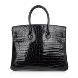 Hermes Limited Edition HSS Birkin 35 Black La Rosee Porosus Crocodile Bag Gold Hardware