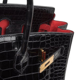 Hermes Limited Edition HSS Birkin 35 Black La Rosee Porosus Crocodile Bag Gold Hardware