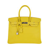 Hermes Birkin 35 Lime Candy Limited Edition Bag Epsom Palladium