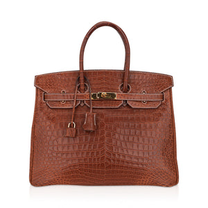 Hermes Birkin 35 Bag Matte Fauve Porosus Crocodile with Gold Hardware