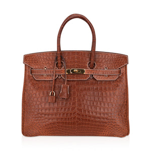 Hermes Birkin 35 Bag Matte Fauve Porosus Crocodile with Gold Hardware