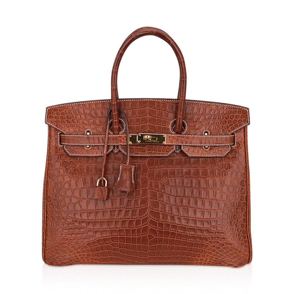 Hermes Birkin 35 Bag Matte Fauve Porosus Crocodile with Gold Hardware