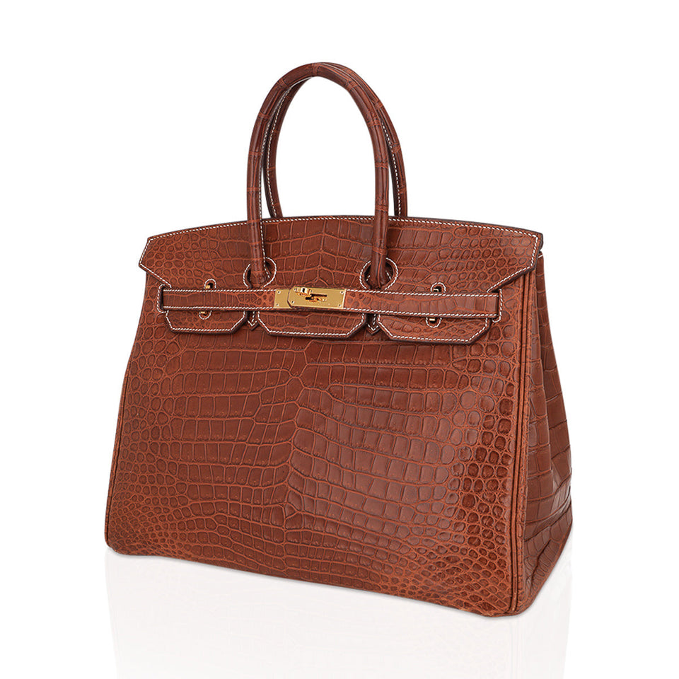 Hermes Birkin 35 Bag Matte Fauve Porosus Crocodile with Gold Hardware