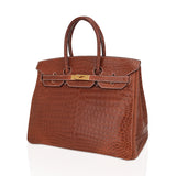 Hermes Birkin 35 Bag Matte Fauve Porosus Crocodile with Gold Hardware