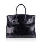 Hermes Birkin 35 Bag Blue Marine Porosus Crocodile with Palladium Hardware