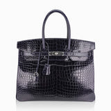 Hermes Birkin 35 Bag Blue Marine Porosus Crocodile with Palladium Hardware