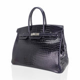 Hermes Birkin 35 Bag Blue Marine Porosus Crocodile with Palladium Hardware