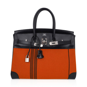 Hermes Birkin 35 Bag Potamus Toile / Box Limited Edition Palladium Hardware