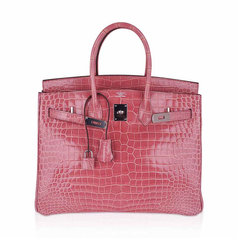 Hermes Birkin 35 Bag Rose Indien Porosus Crocodile with Palladium Hardware