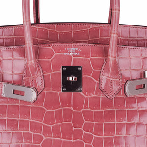 Hermes Birkin 35 Bag Rose Indien Porosus Crocodile with Palladium Hardware