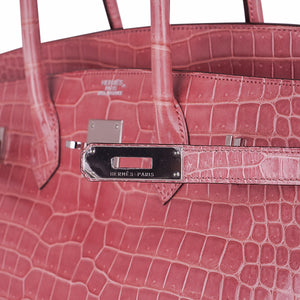 Hermes Birkin 35 Bag Rose Indien Porosus Crocodile with Palladium Hardware