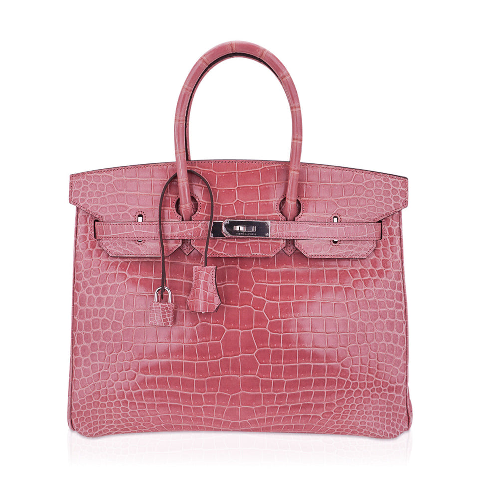 Hermes Birkin 35 Bag Rose Indien Porosus Crocodile with Palladium Hardware