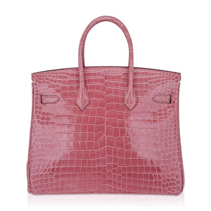 Hermes Birkin 35 Bag Rose Indien Porosus Crocodile with Palladium Hardware