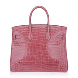 Hermes Birkin 35 Bag Rose Indien Porosus Crocodile with Palladium Hardware