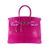 Hermes Birkin 35 Rose Scheherazade Porosus Crocodile Bag Gold Hardware