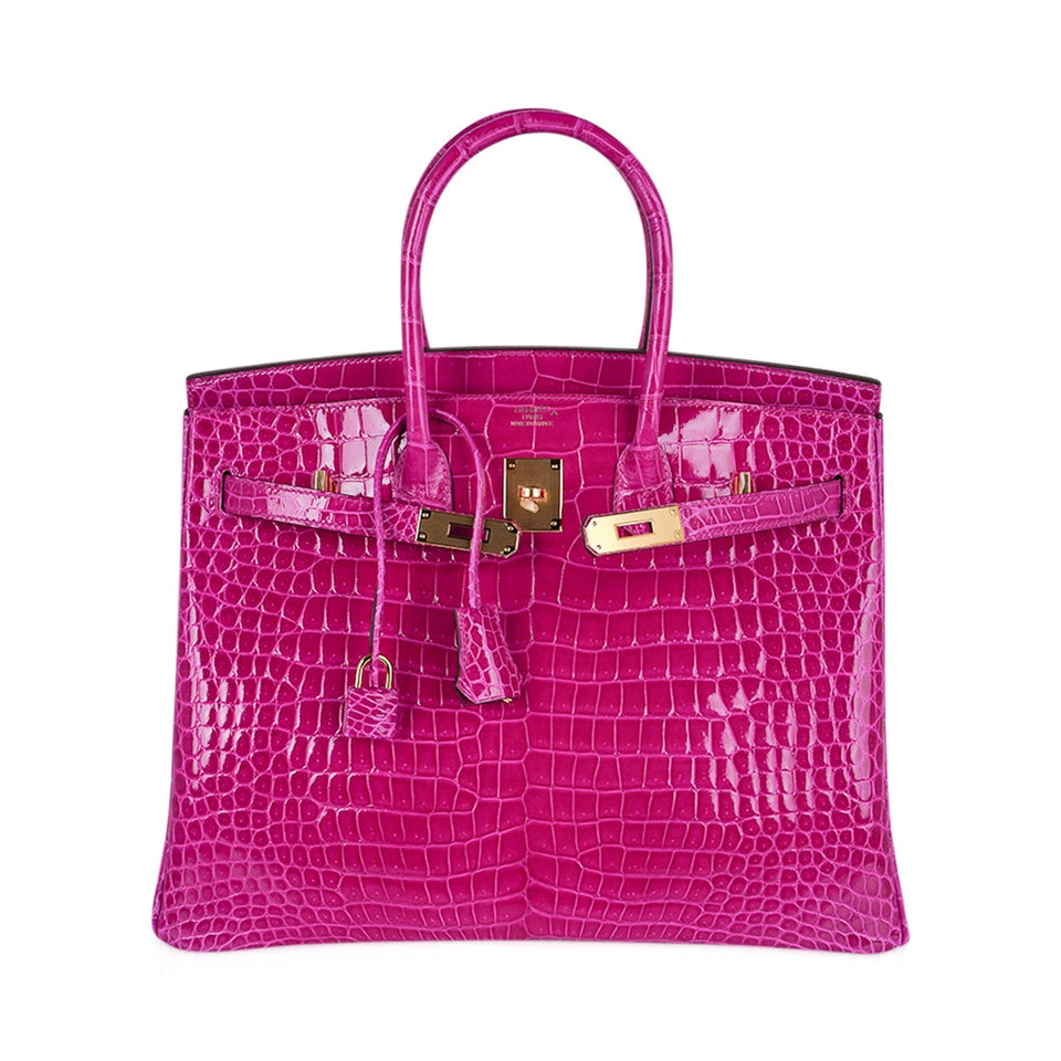 Hermes Birkin 35 Rose Scheherazade Porosus Crocodile Bag Gold Hardware