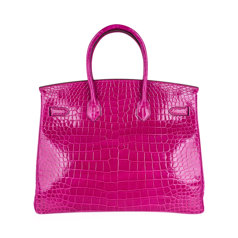 Hermes Birkin 35 Bag Rose Scheherazade Porosus Crocodile with Gold Hardware