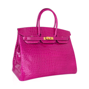 Hermes Birkin 35 Bag Rose Scheherazade Porosus Crocodile with Gold Hardware