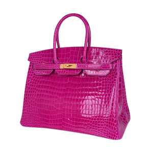 Hermes Birkin 35 Rose Scheherazade Porosus Crocodile Bag Gold Hardware