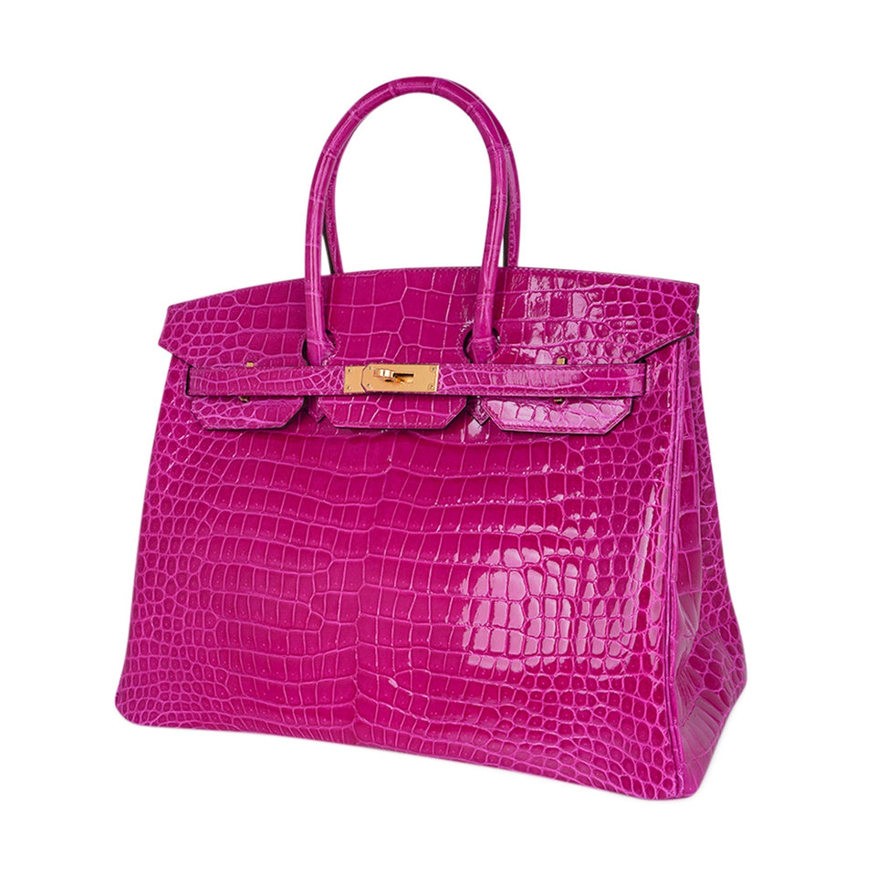 Hermes Birkin 35 Rose Scheherazade Porosus Crocodile Bag Gold Hardware