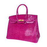 Hermes Birkin 35 Rose Scheherazade Porosus Crocodile Bag Gold Hardware