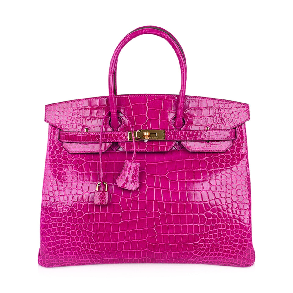 Hermes Birkin 35 Bag Rose Scheherazade Porosus Crocodile with Gold Hardware