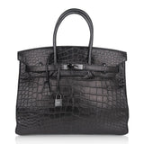 Hermes Birkin 35 Bag So Black Limited Edition Matte Black Alligator