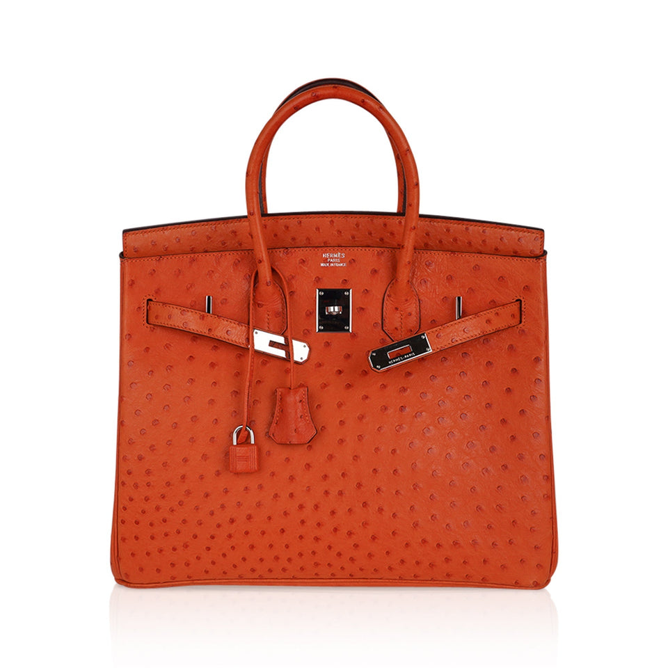 Hermes Birkin 35 Bag Tangerine Ostrich Palladium Hardware Rare