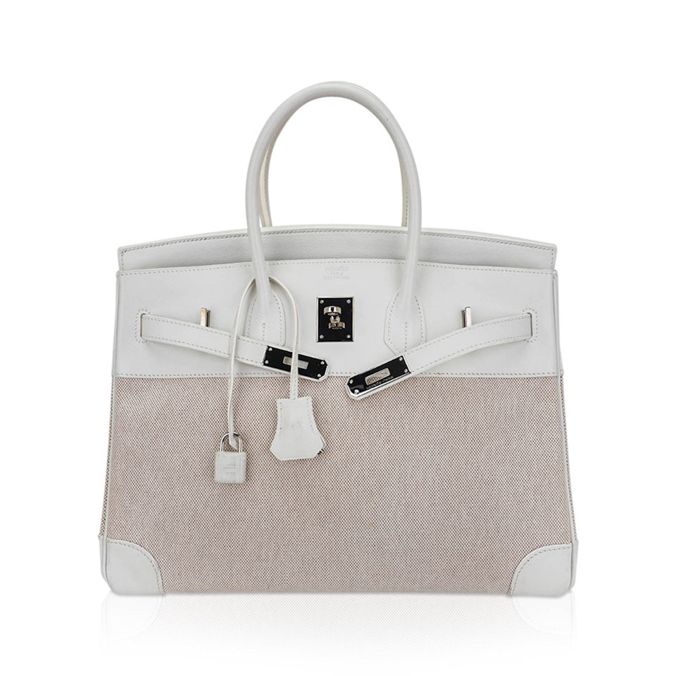 Hermes Birkin 35 Bag Toile White Swift Leather with Palladium Hardware