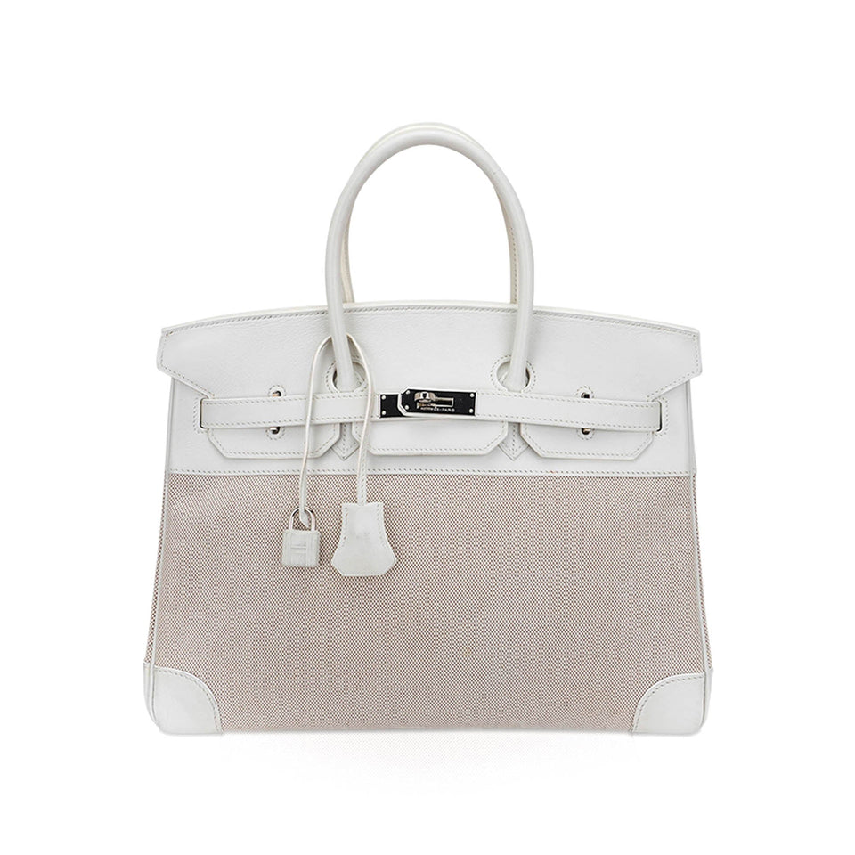 Hermes Birkin 35 Bag Toile White Swift Leather with Palladium Hardware