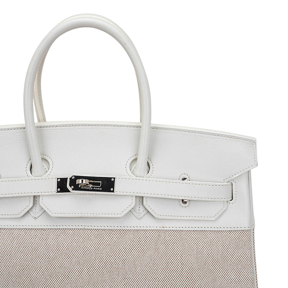 Hermes Birkin 35 Bag Toile White Swift Leather with Palladium Hardware