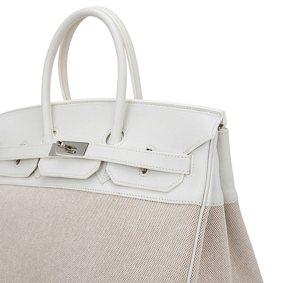 Hermes Birkin 35 Bag Toile White Swift Leather with Palladium Hardware