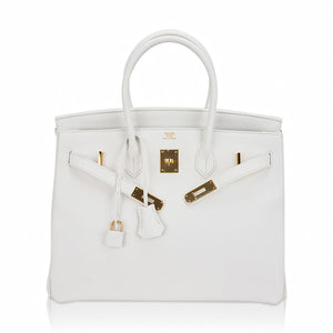 Hermes Birkin 35 Bag White Clemence Leather with Gold Hardware