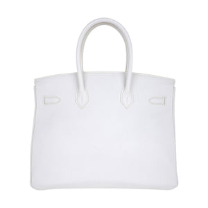 Hermes Birkin 35 Bag White Clemence Leather with Palladium Hardware