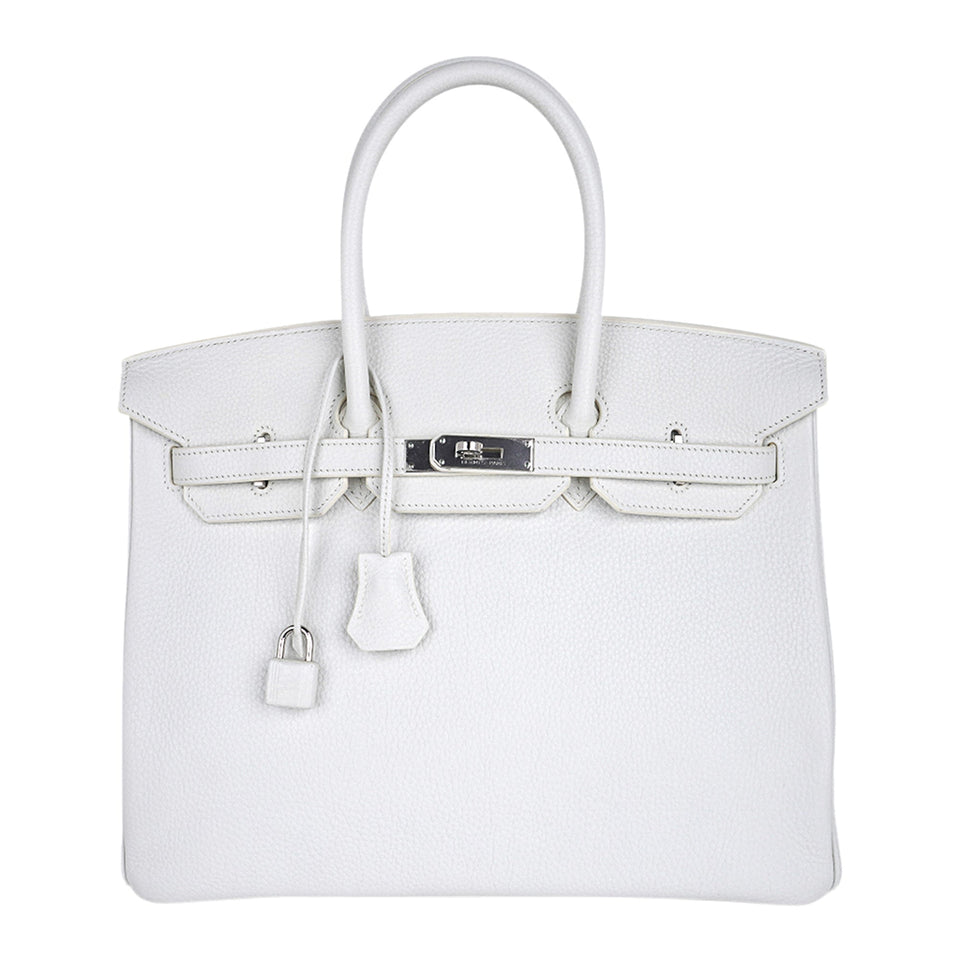 Hermes Birkin 35 Bag White Clemence Leather with Palladium Hardware