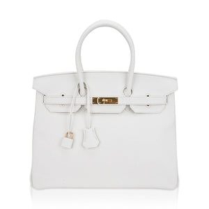 Hermes Birkin 35 Bag White Clemence Leather with Gold Hardware