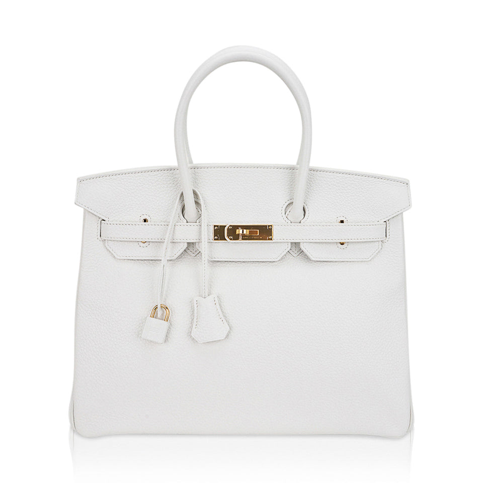 Hermes Birkin 35 Bag White Clemence Leather with Gold Hardware