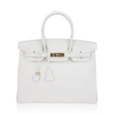 Hermes Birkin 35 Bag White Clemence Leather with Gold Hardware