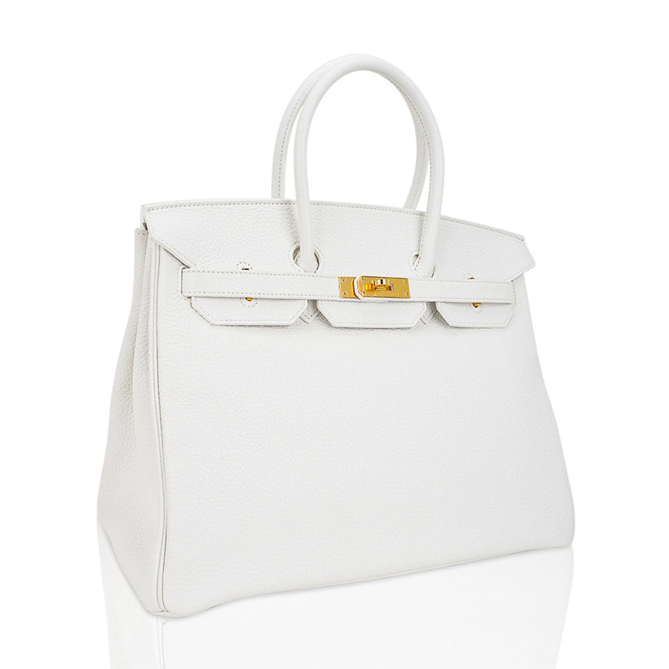 Hermes Birkin 35 Bag White Clemence Leather with Gold Hardware