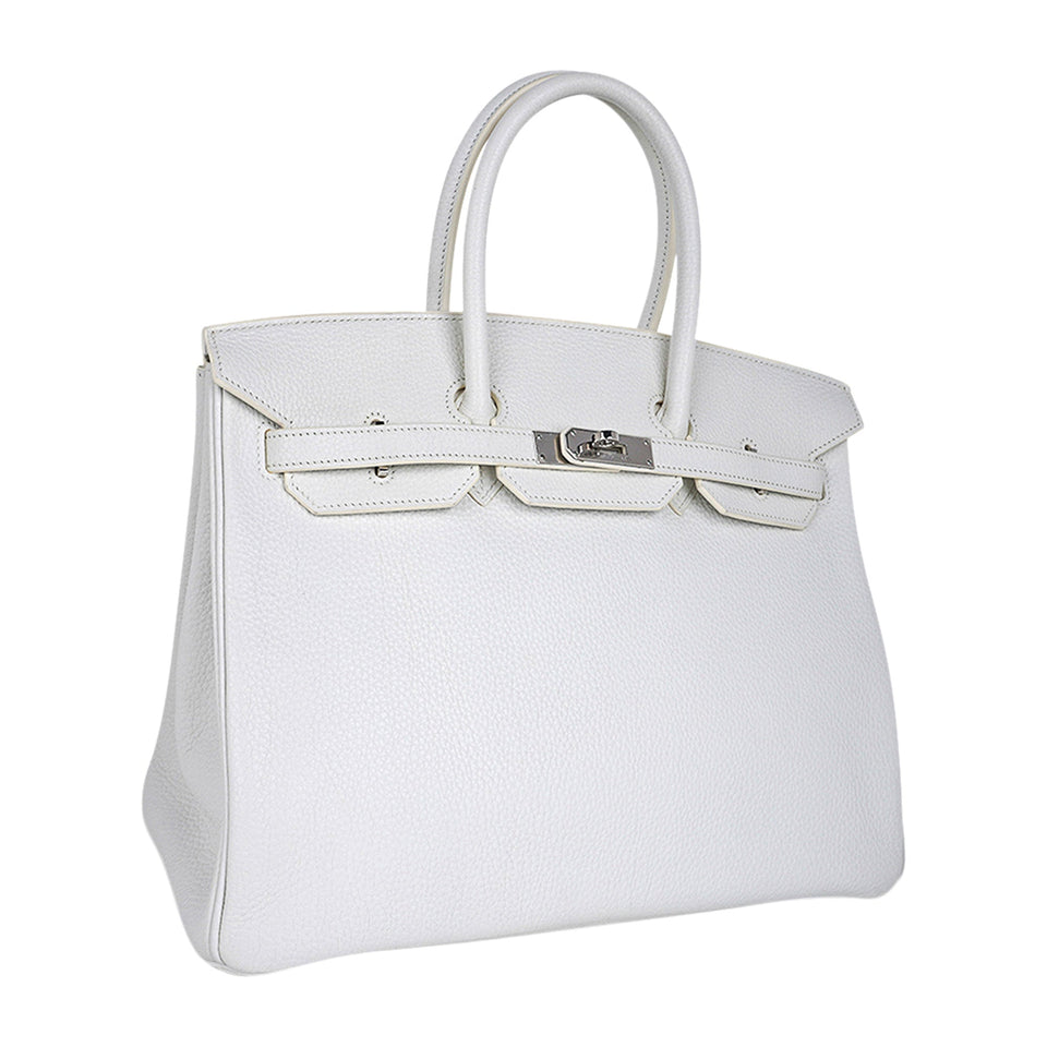 Hermes Birkin 35 Bag White Clemence Leather with Palladium Hardware