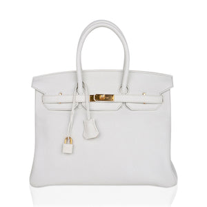 Hermes Birkin 35 Bag White Gold Hardware Clemence Leather New