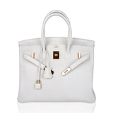 Hermes Birkin 35 Bag White Gold Hardware Clemence Leather New