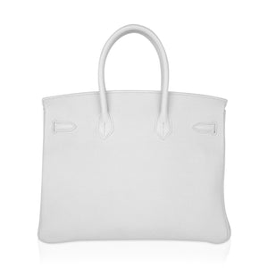 Hermes Birkin 35 Bag White Gold Hardware Clemence Leather New