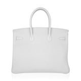 Hermes Birkin 35 Bag White Gold Hardware Clemence Leather New