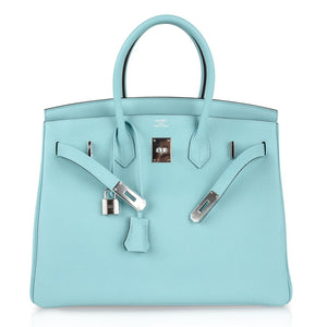 Hermes Birkin 35 Bag Fresh Blue Atoll Togo Palladium Hardware