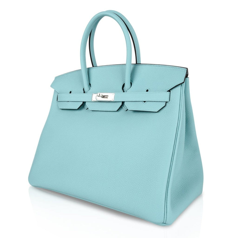 Hermes Birkin 35 Bag Fresh Blue Atoll Togo Palladium Hardware