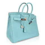 Hermes Birkin 35 Bag Fresh Blue Atoll Togo Palladium Hardware